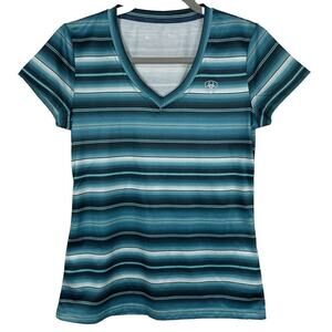 Ariat Tek Laguna Top Women Small Teal Striped Equestrian T Shirt Horse Girl
